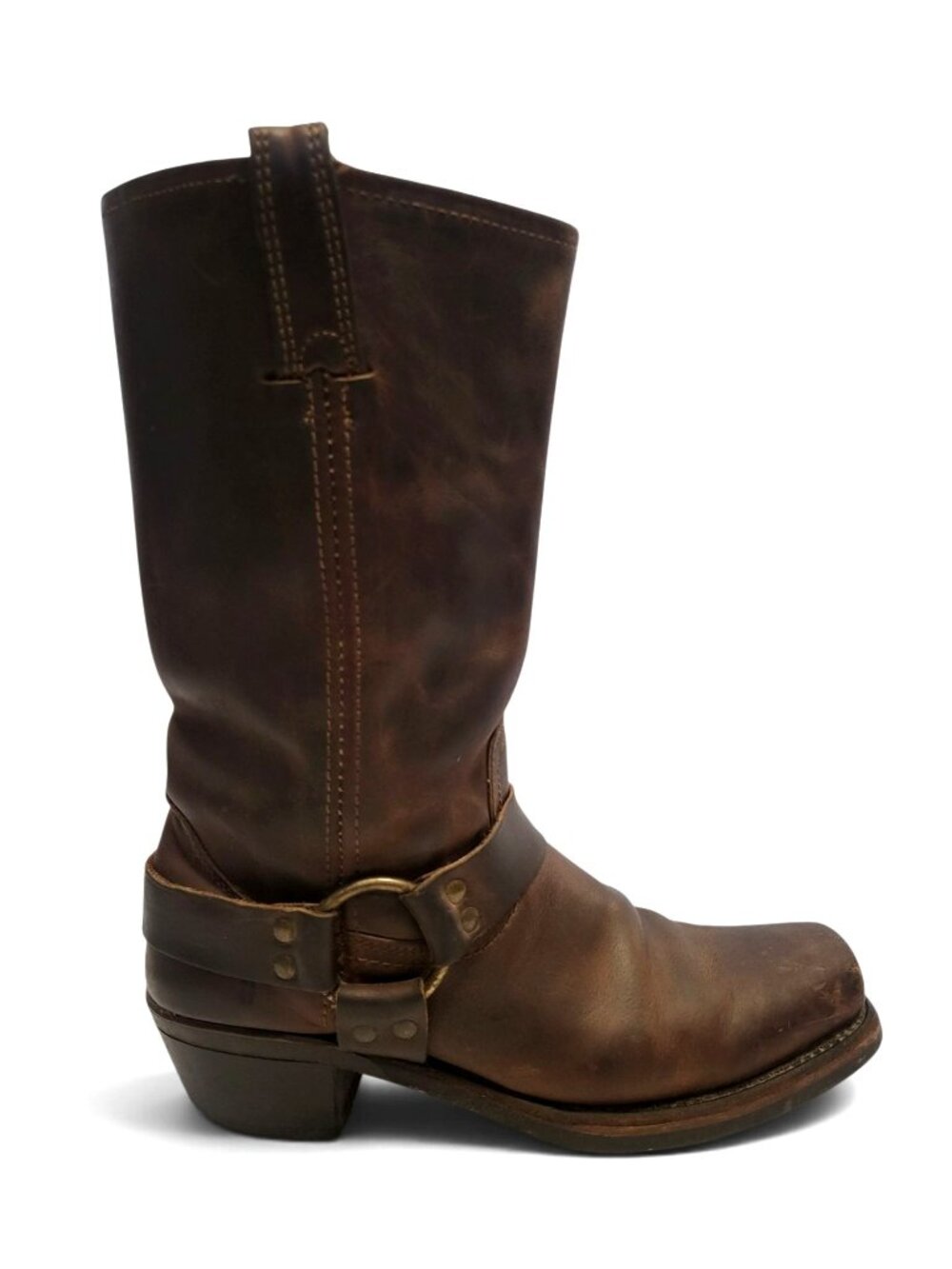 FRYE 12R Harness Boot Brown Oiled Leather Western Cowgirl Moto Engineer Pull-On